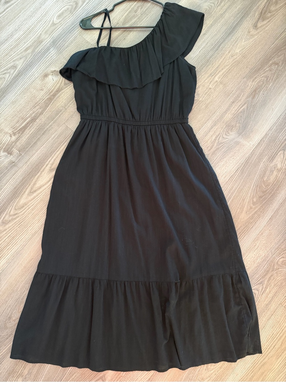 Old Navy Black One-Shoulder Ruffle Midi Dress